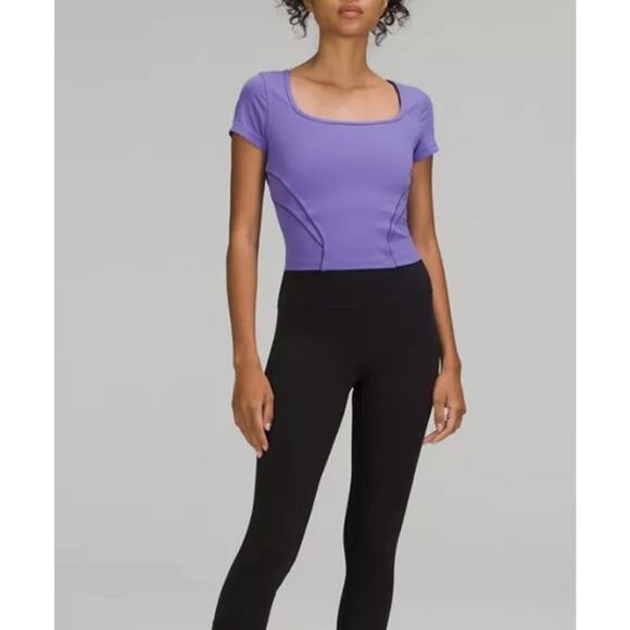 lululemon athletica Tops - Lululemon Size 10 Square Neck Mesh Nulu Yoga T Shirt Cropped Tee Charged Indigo